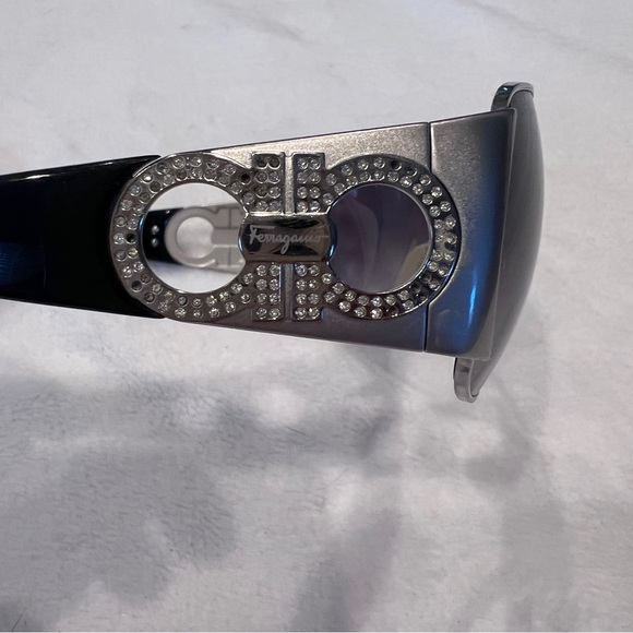 Y2K Salvatore FERRAGAMO Silver SUNGLASSES Aviator Rhinestone 2000s Vintage main image 5